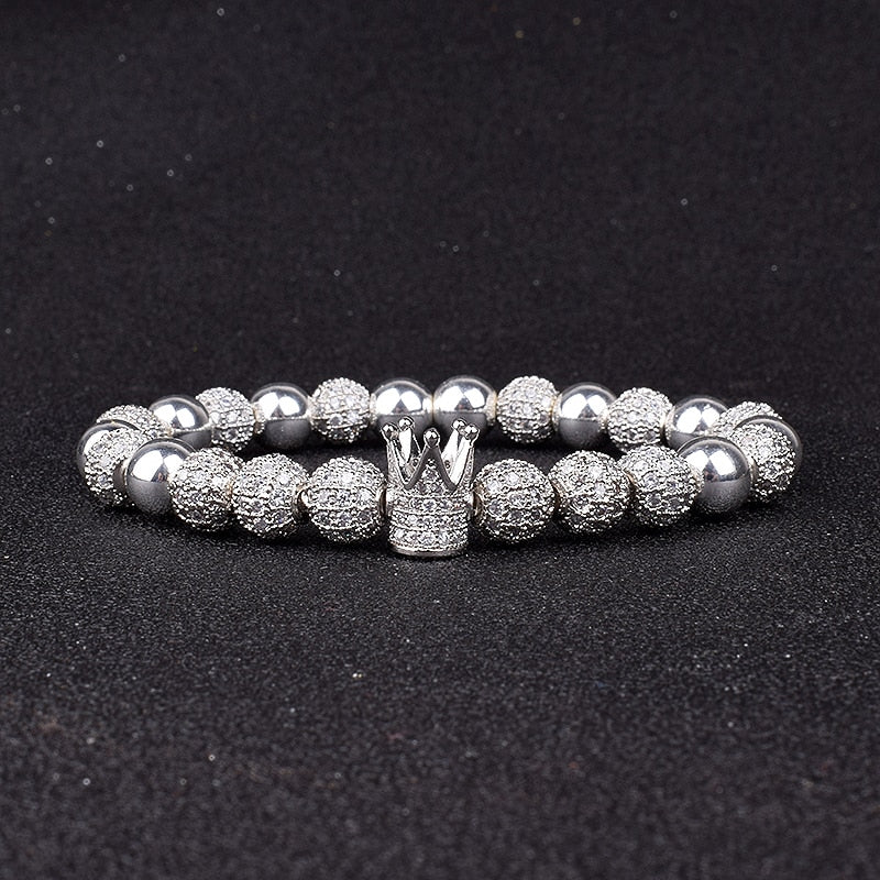 Luxury Hematite with Zirconia detail Crown Bracelet for Men and Women