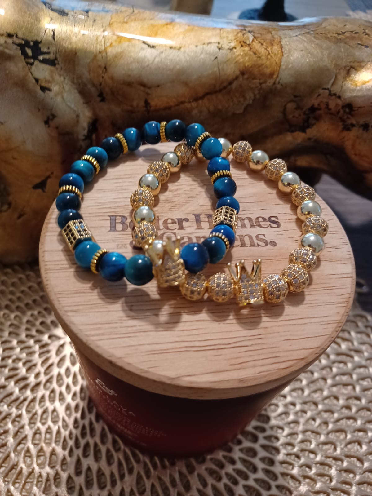  Crown Beaded Bracelet Men Women,8mm Energy Healing Gemstone  Beads Friendship Bracelet Charms 2Pcs: Clothing, Shoes & Jewelry