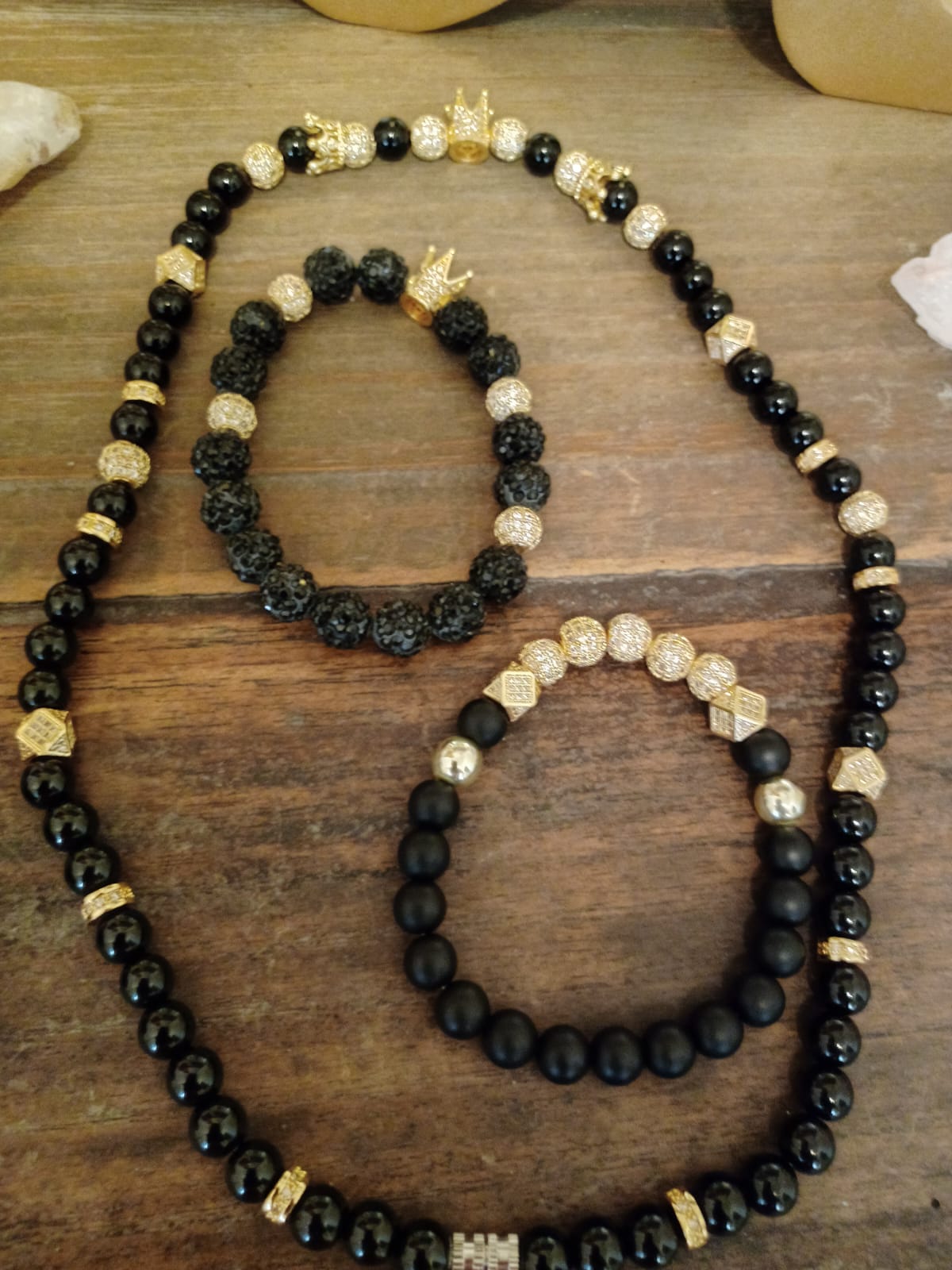 Unisex Handmade Onyx Obsidian Crown Meditation Necklace