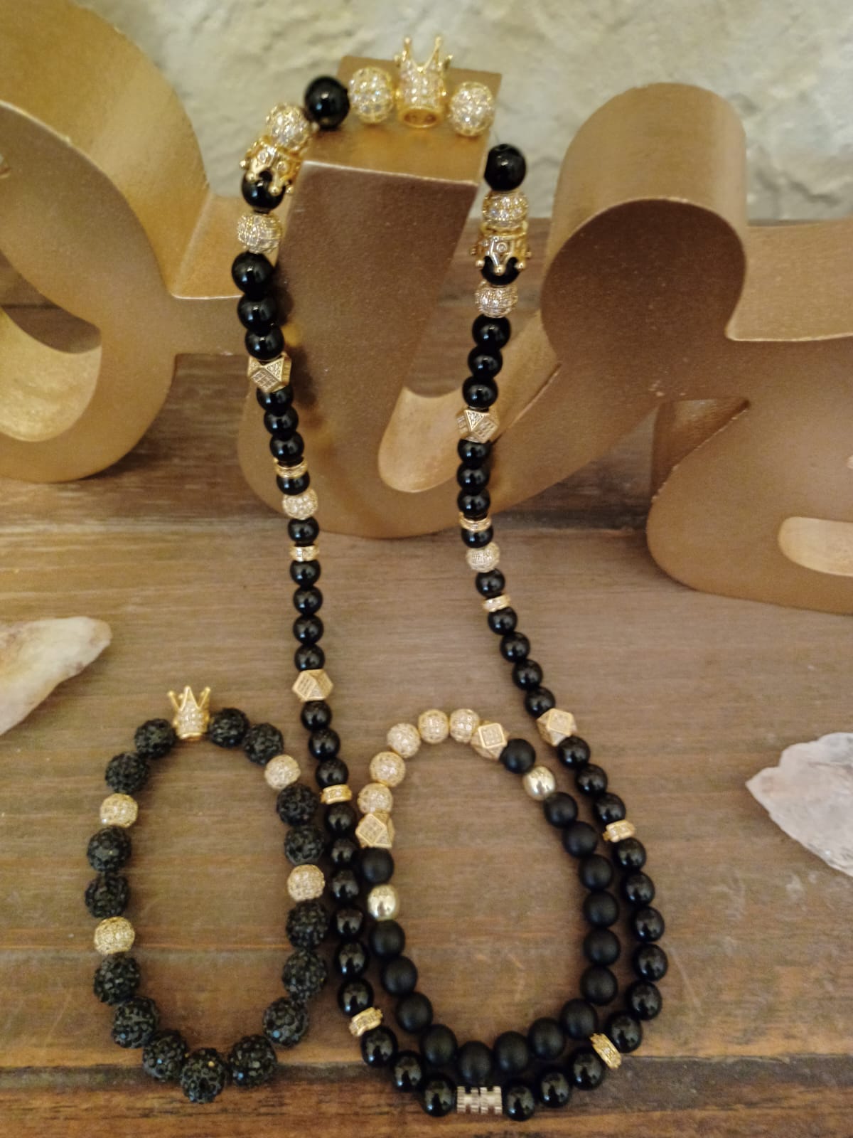 Unisex Handmade Onyx Obsidian Crown Meditation Necklace