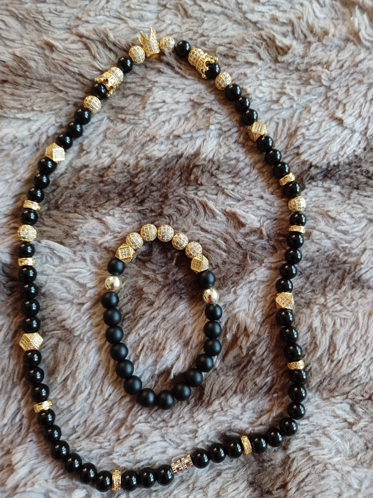 Unisex Handmade Onyx Obsidian Crown Meditation Necklace