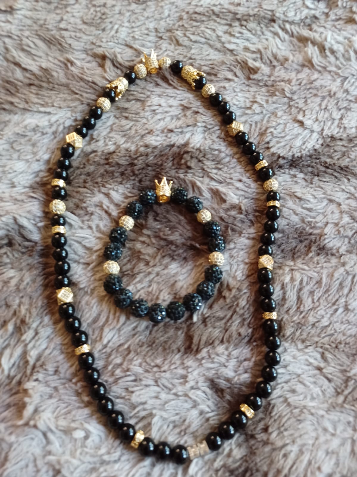 Unisex Handmade Onyx Obsidian Crown Meditation Necklace